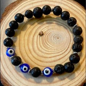 Lava stone and evil eye Bracelet 7-8”